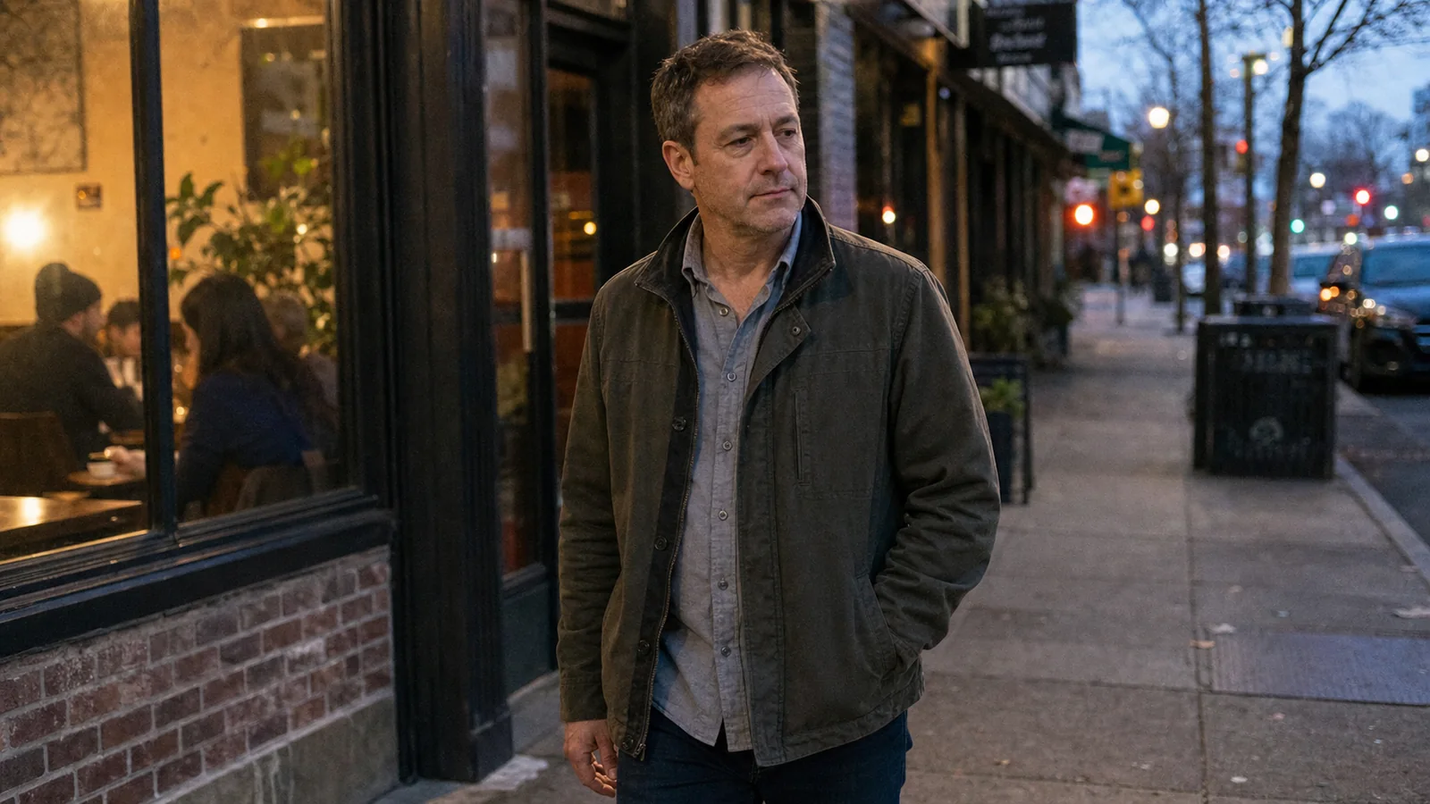 Man walking home thoughtfully after an evening date